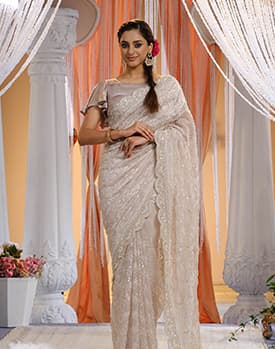 Kalyan Silks - Peach Satin & Georgette blend Fancy saree